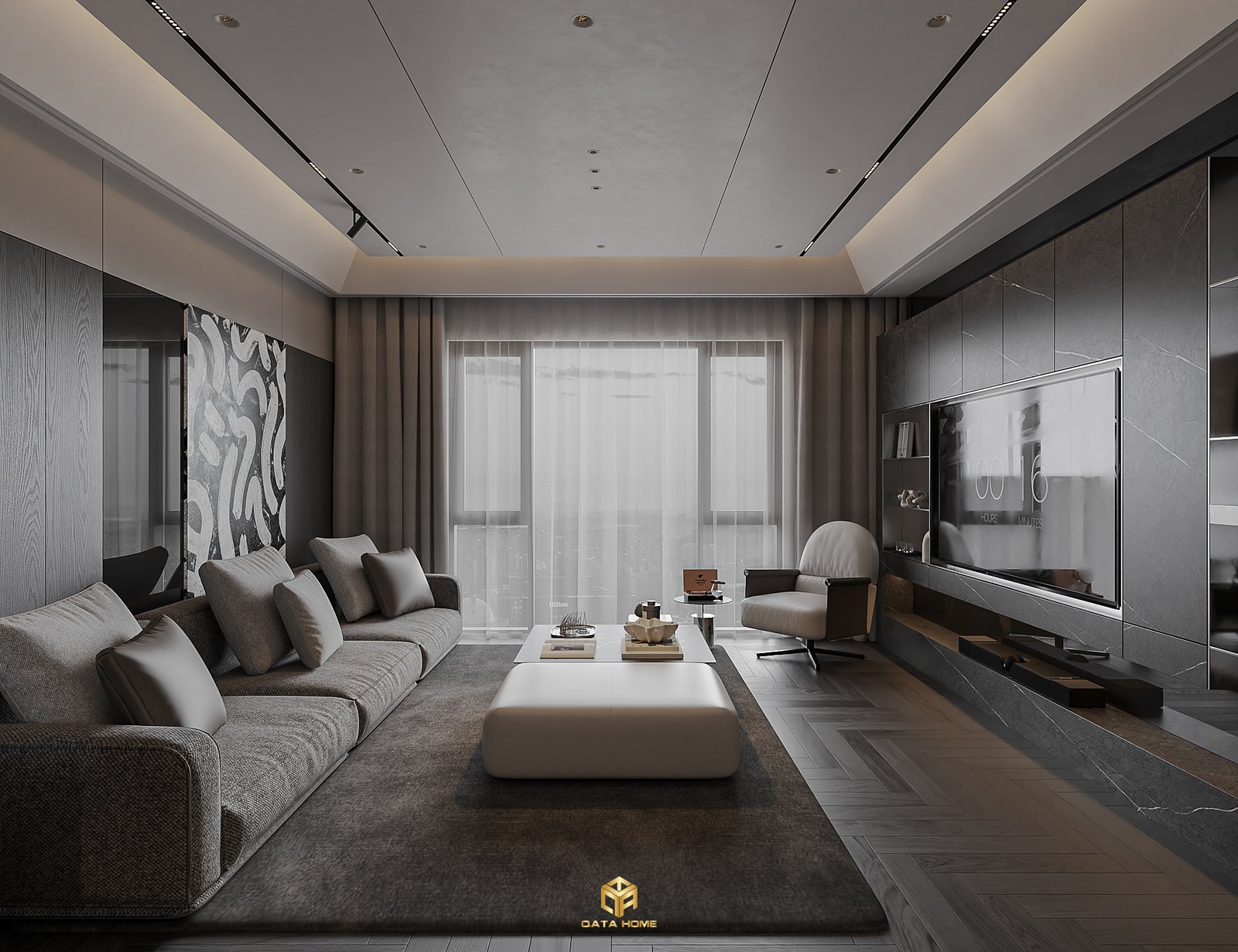 thiết kế nội thất không gian phòng khách hiện đại 