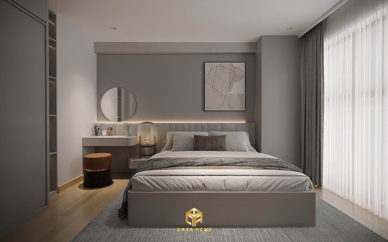 Không gian nghỉ ngơi yên bình và tĩnh lặng, cá nhân hóa với sự sắp đặt tinh giản các món đồ nội thất hiện đại.