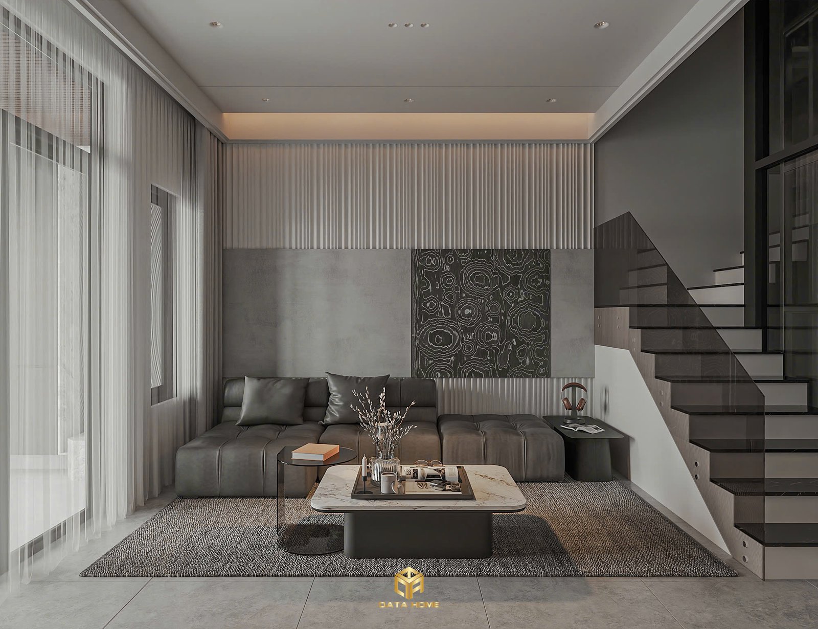 Thiết kế nội thất phòng khách hiện đại tối giản