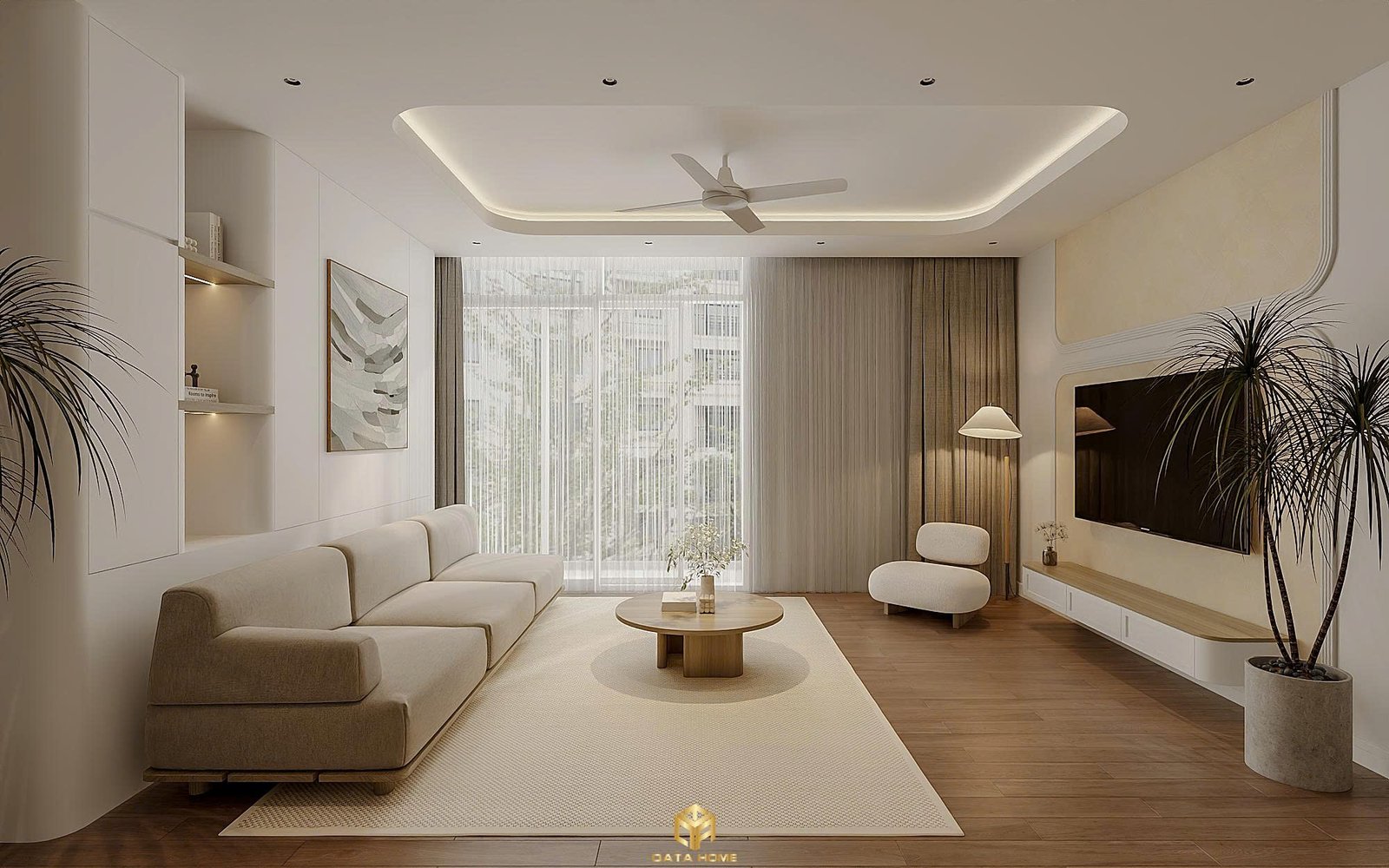 thiết kế nội thất không gian phòng khách tối giản - hiện đại 