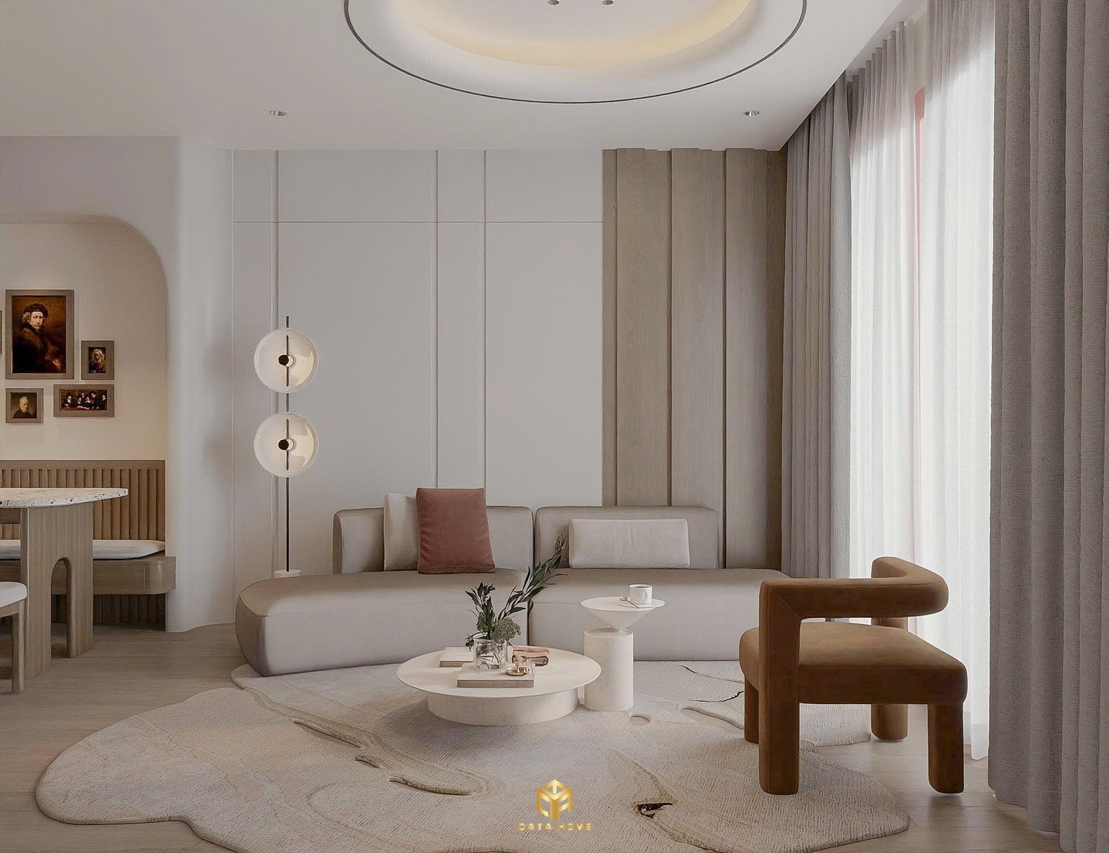 thiết kế nội thất phong cách wabi sabi mix hiện đại 