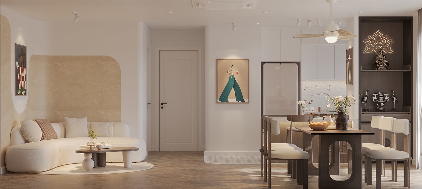 thiết kế nội thất phòng khách phong cách wabi sabi