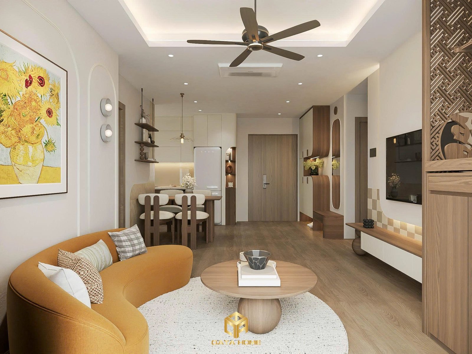 thiết kế nội thất phong cách Wabi Sabi phòng khách căn hộ